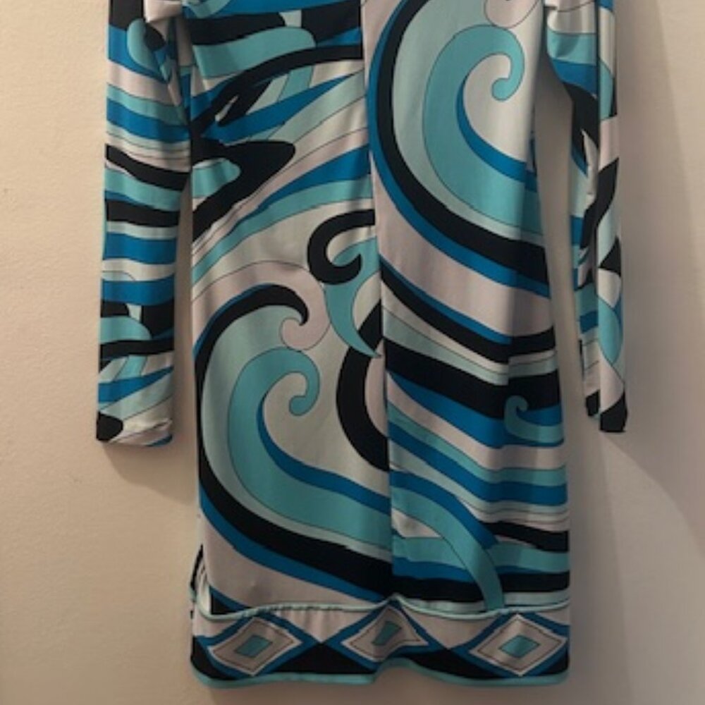 Michael Kors Abstract Geometric Retro Print Shades of Blue Stretch MiniDress NWT - Picture 16 of 16